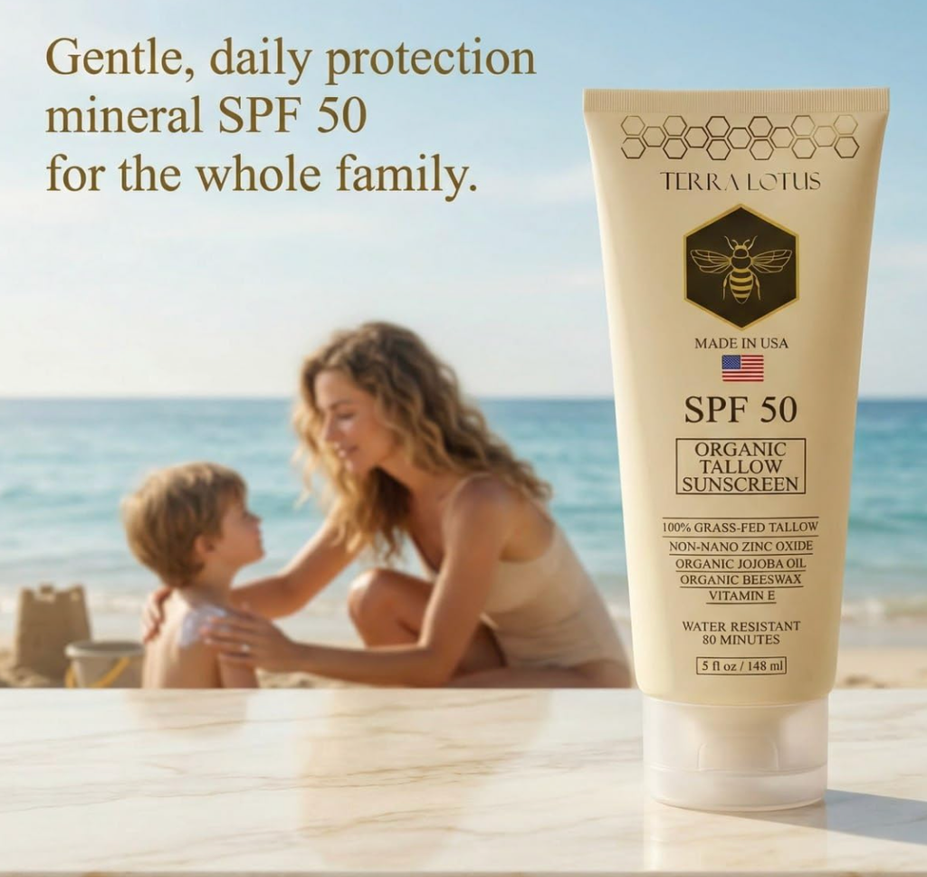Non-toxic tallow mineral sunscreen for non-toxic sun care routine