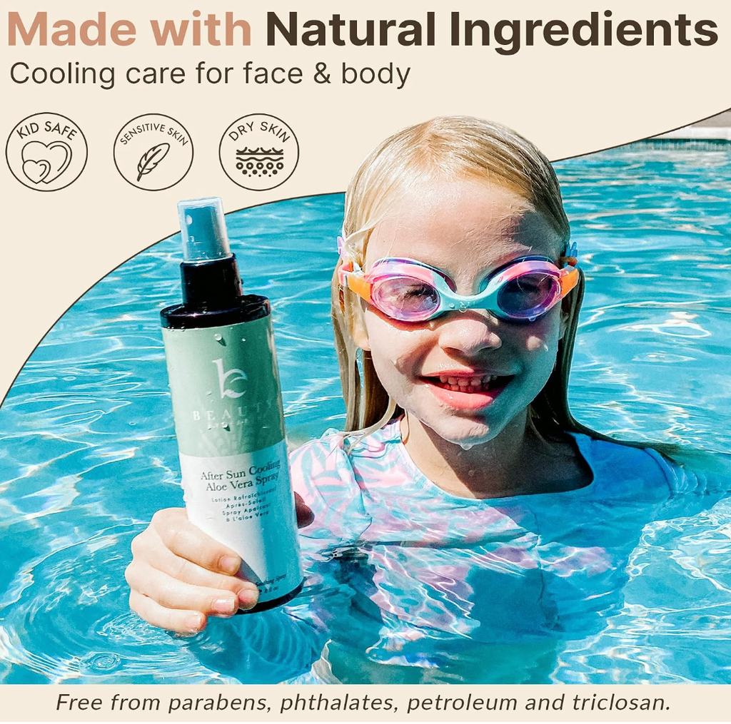 Natural cooling aloe vera spray mist for instant sunburn relief