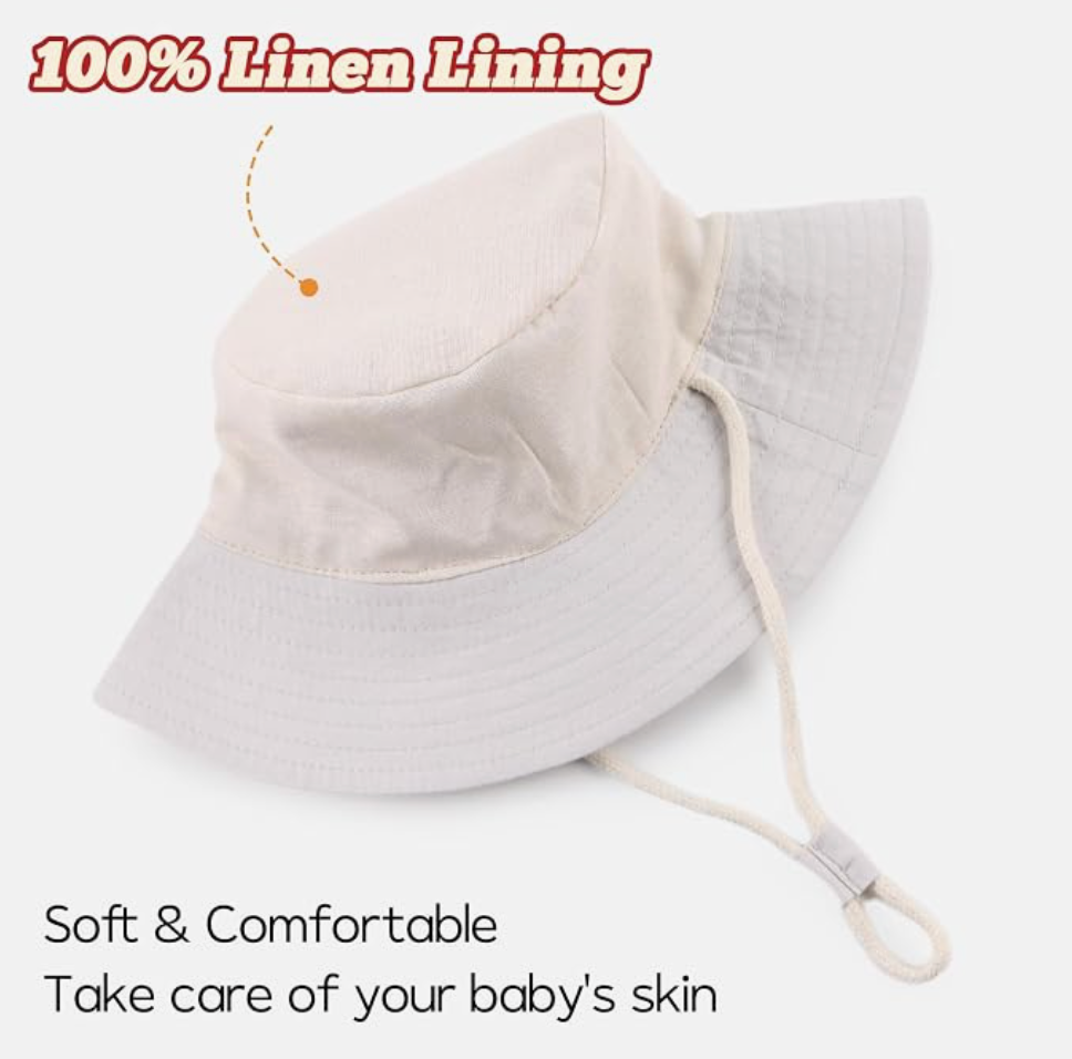 Organic cotton toddler bucket sun hat lined with natural linen