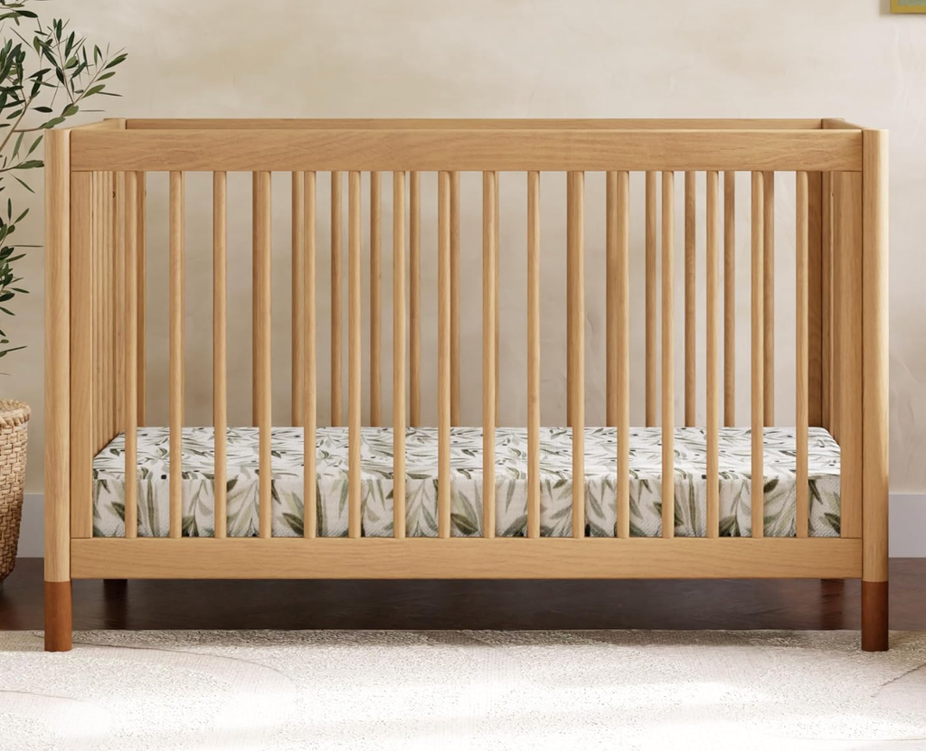 Solid honey wood convertible crib for non-toxic ocean nursery