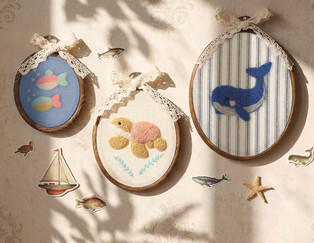 Framed vintage whale and sea turtle nursery wall art set