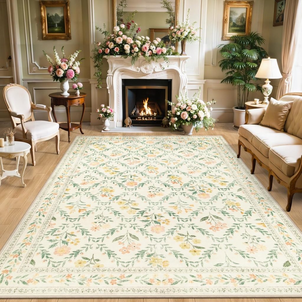 OEKO-TEX certified vintage floral washable area rug