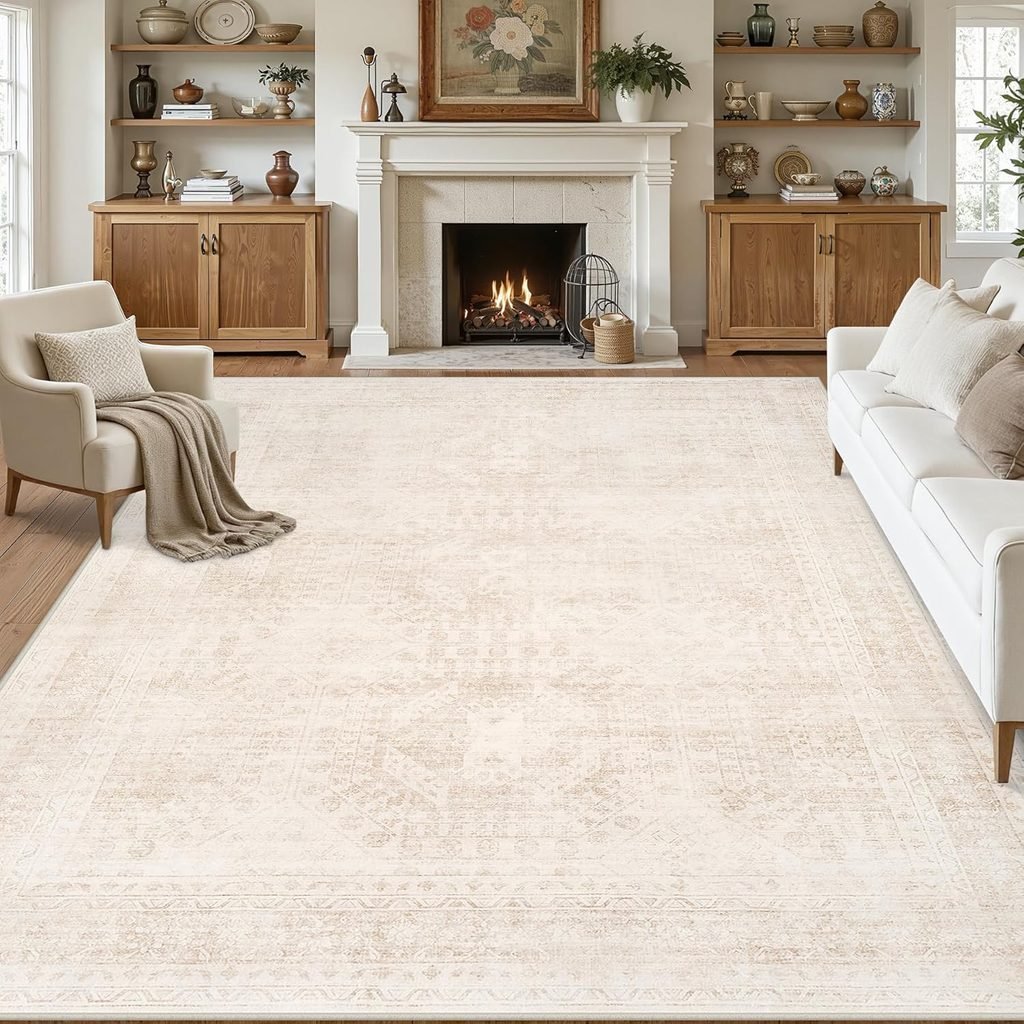 OEKO-TEX certified minimalist neutral beige boho washable rug