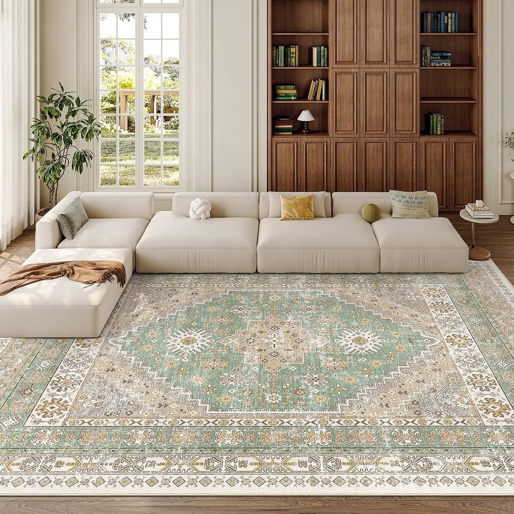 OEKO-TEX certified heritage style forest green washable area rug