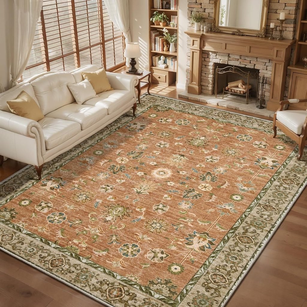 OEKO-TEX certified retro terracotta boho washable accent rug