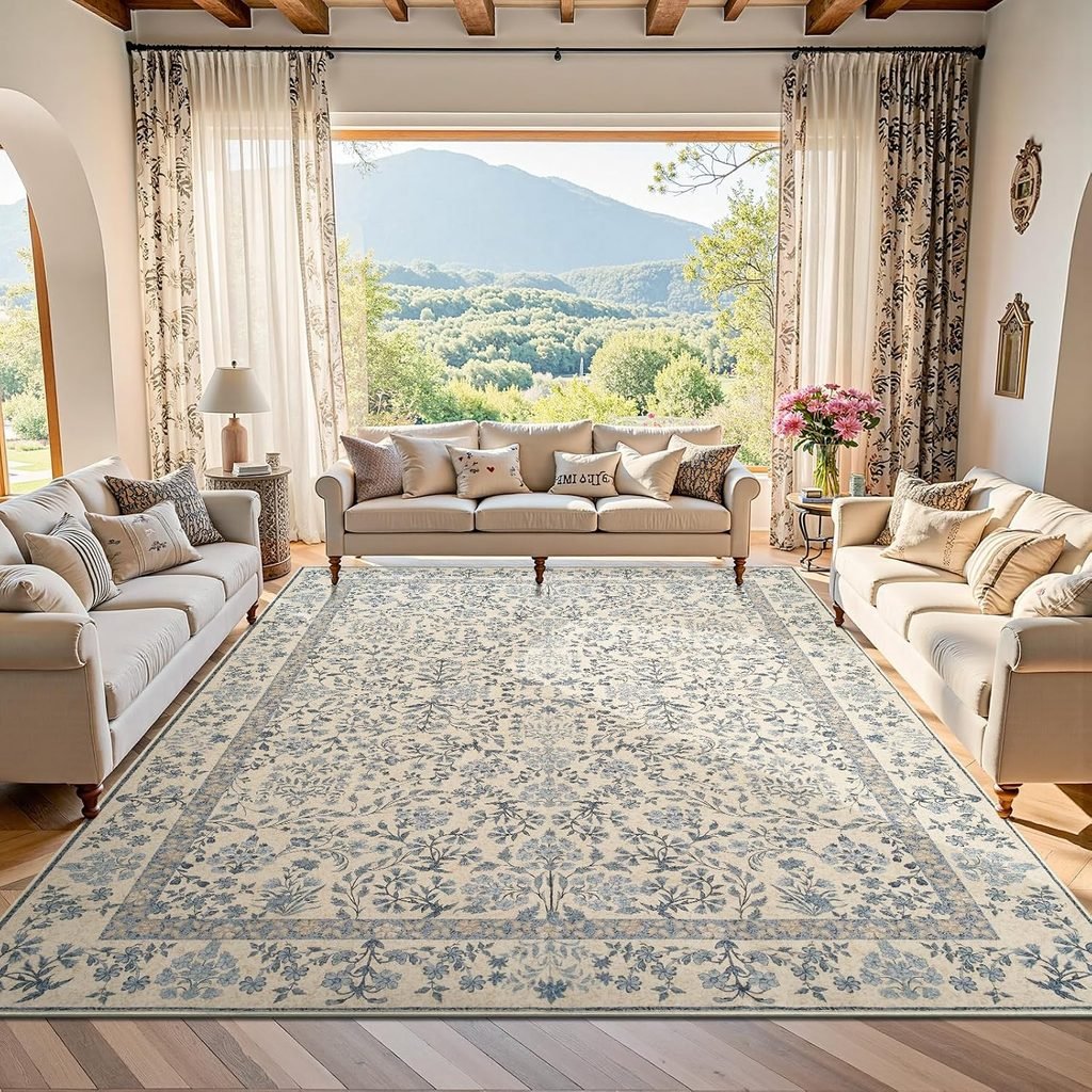 OEKO-TEX certified botanical floral machine washable rug
