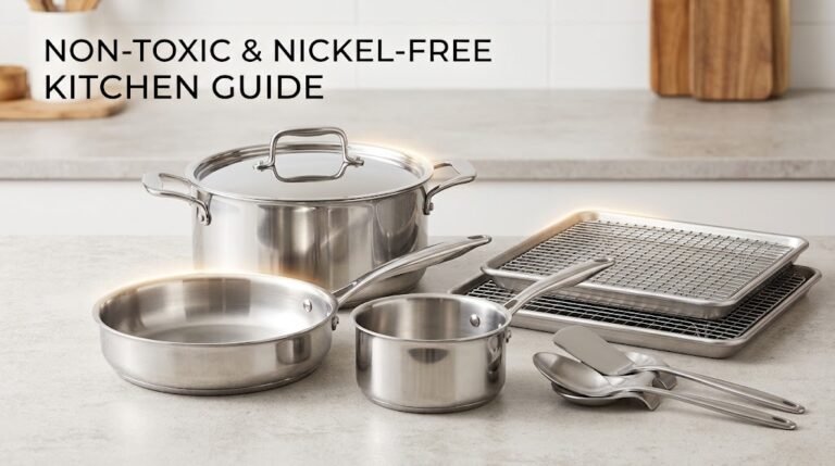 Collection of non-toxic nickel-free 18/0 stainless steel cookware and bakeware